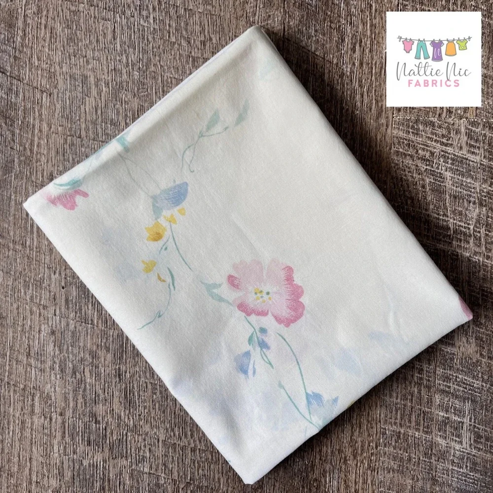 Vintage pastel floral pillowcase cream‎ pink yellow green flowers